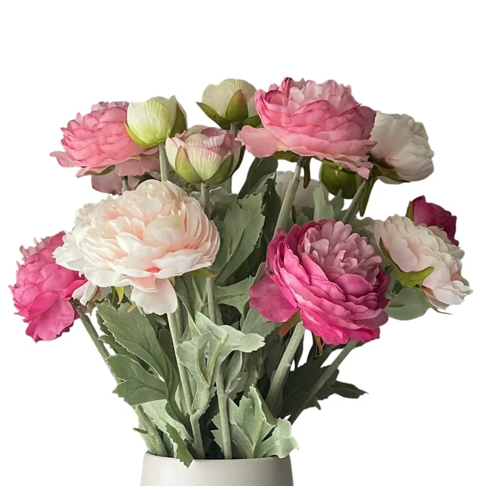 PEONIES Pink and White Floral rosy Peony Arrangement in ceramic matte white vase
